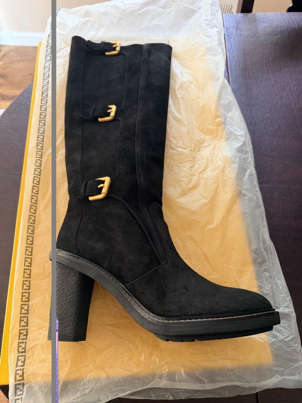 VINTAGE 2013 Fendi Stivale Suede Knee Boots NIB Zucca FF Logo Buckle 40.5 US 9